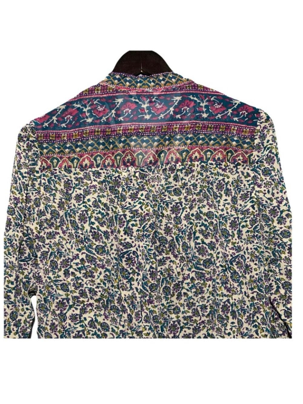 Lucky Brand Blouse Top Women Size M Purple Flower Bow Hippie Retro Boho Gypsy - Picture 4 of 12